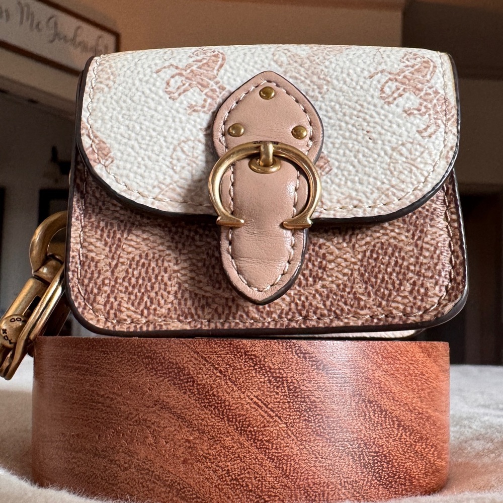 Coach Mini Beat Bag Charm with Horse & Carriage Leather Keychain Brown - Picture 4 of 6